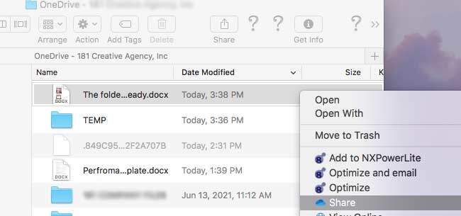 Share a file onedrive on a mac