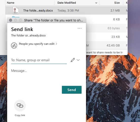 Share a file onedrive on a mac